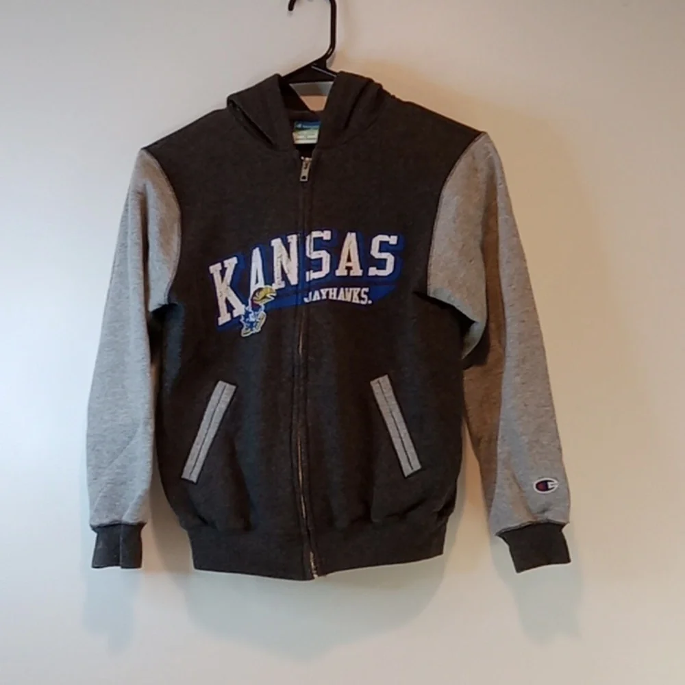 Vintage Champion Eco Fleece Full Zip Hoodie NCAA Kansas Jayhawks Youth Sz Med/8